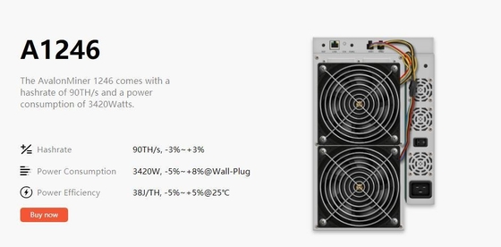 85TH/S Sha-256 A1246 Avalon Miner 75dB  3420 Watt